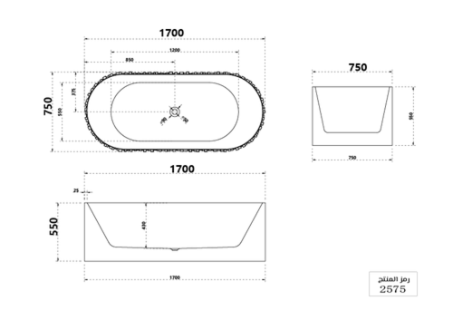 بانيو ديكور فاخر زجاج اسود مخطط VERCO 170*75