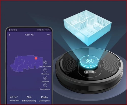 ABIR X8 - مكنسة كهربائية روبوتية المتطورة، ملاحة ل...