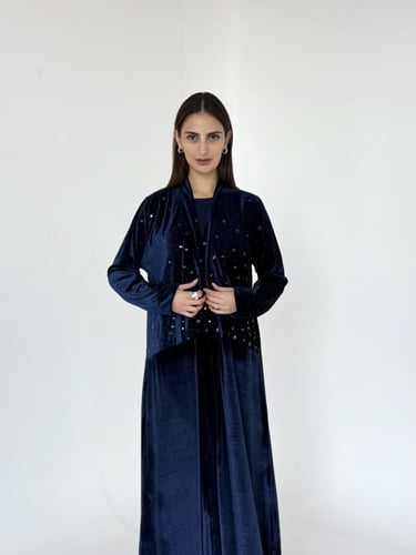 Velvet abaya embellished with crystals - R30