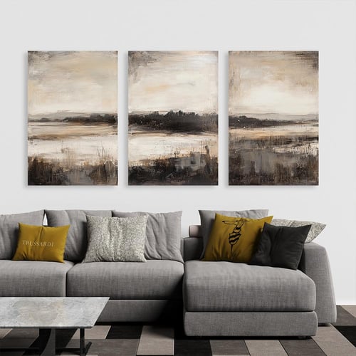 لوحة ثلاثية فن تجريدي بتصميم مودرن المقاس لكل لوحة