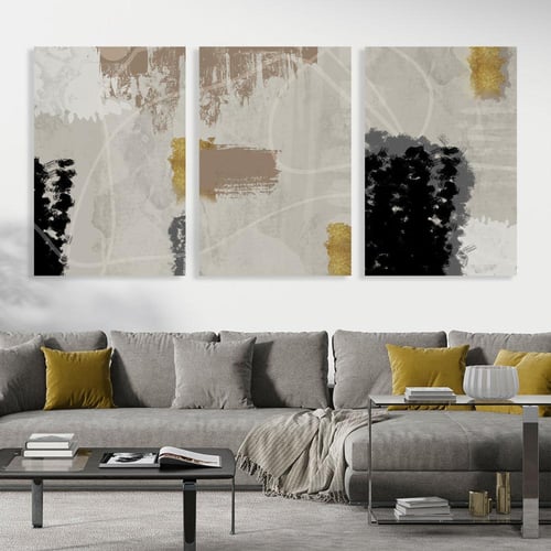 لوحة ثلاثية فن تجريدي بتصميم مودرن المقاس لكل لوحة