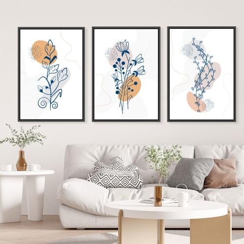 لوحة ثلاثية فن تجريدي ورد بتصميم مودرن