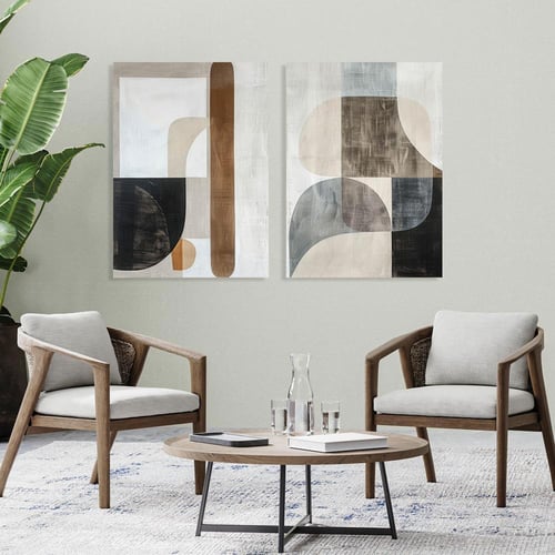 لوحة جدارية ثنائية فن تجريدي بتصميم مودرن