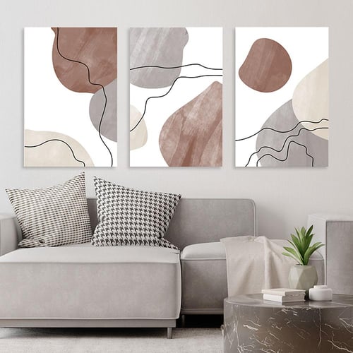 لوحة ثلاثية فن تجريدي بتصميم مودرن المقاس لكل لوحة