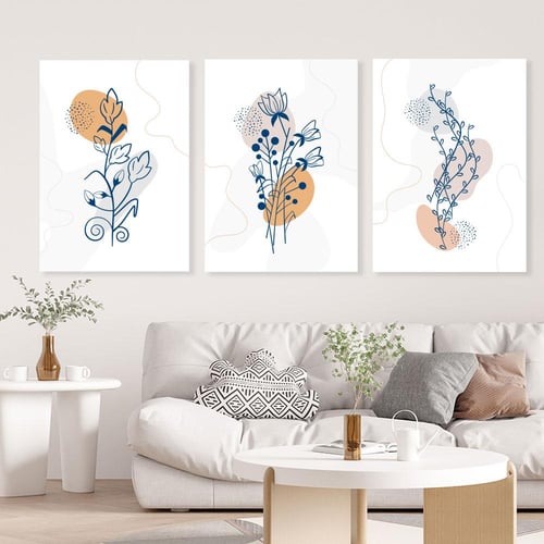 لوحة ثلاثية فن تجريدي ورد بتصميم مودرن