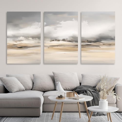 لوحة ثلاثية فن تجريدي بتصميم مودرن المقاس لكل لوحة