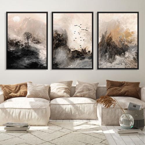 لوحة ثلاثية فن تجريدي بتصميم مودرن المقاس لكل لوحة