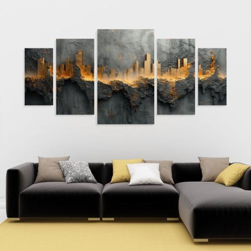 طقم لوحات فن تجريدي مكون من خمسة لوحات مقاس لوحتين...