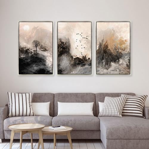 لوحة ثلاثية فن تجريدي بتصميم مودرن المقاس لكل لوحة