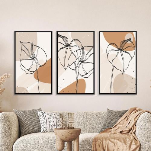 لوحة ثلاثية فن تجريدي بتصميم مودرن المقاس لكل لوحة