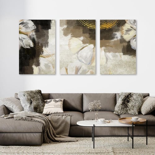 لوحة ثلاثية فن تجريدي بتصميم مودرن المقاس لكل لوحة