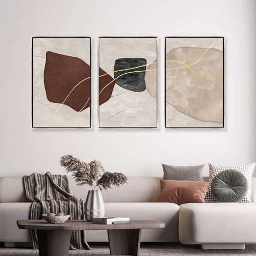 لوحة ثلاثية فن تجريدي بتصميم مودرن المقاس لكل لوحة