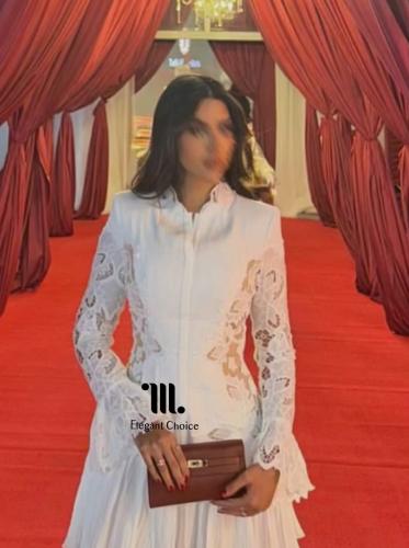 فستان سهره ابيض مُجوف بدانتيل الورد (#115)