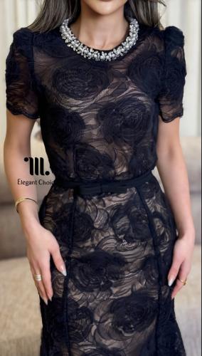 فستان اسود دانتيل بنقشة ورود (#186)