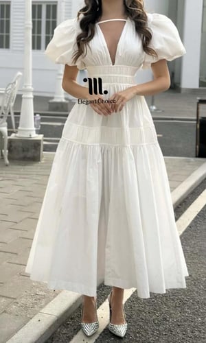 فستان ابيض باكمام منفوشه (#105)