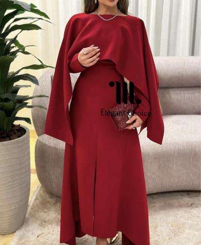 فستان احمر طويل بشال متصل(#57)