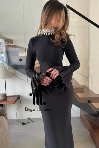 فستان سهره بياقة كرستال واكمام واسعه (#98)