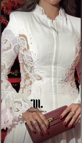 فستان سهره ابيض مُجوف بدانتيل الورد (#115)