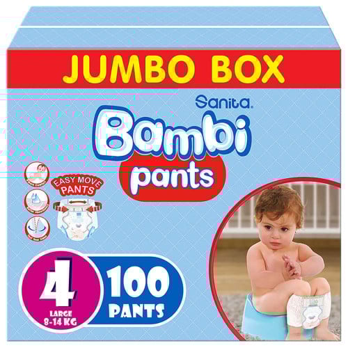 بامبي حفايض اطفال كلوت جامبو بوكس (4) *100 حفاض
