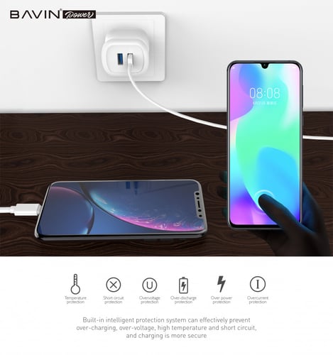 فيش كهرباء بمخرجين USB مع كيبل مجاني