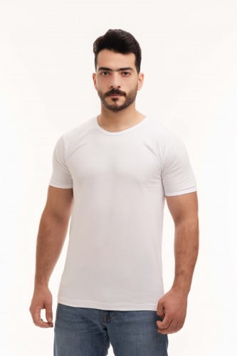 فنيلة رجالي نصف كم دائري أبيض CL-18R