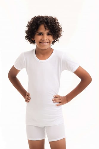 فنيلة نصف كم دائري ولادي أبيض CL-18BBR