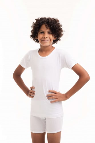 بوكس (6) قطع فنيلة نصف كم دائري أبيض ولادي BOX-CL-...