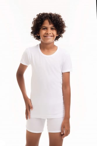 بوكس (6) قطع فنيلة نصف كم دائري أبيض ولادي BOX-CL-...