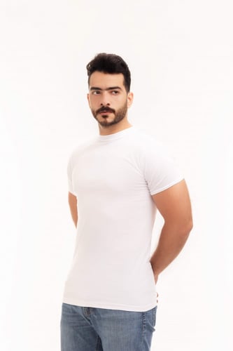 فنيلة رجالي نصف كم حلق أبيض CL-18O