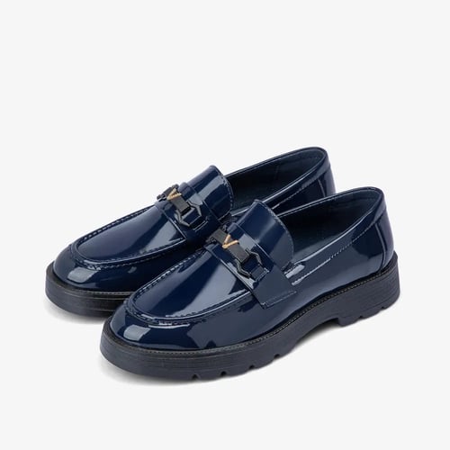 حذاء لوف كحلي جلد طبيعي لامع