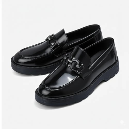 حذاء لوفر اسود مريح جلد لامع