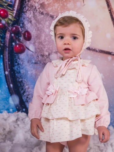 فستان بناتي وردي (3 قطع)