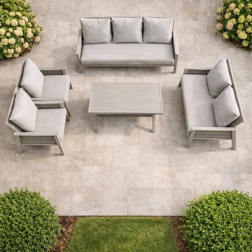 طقم كنب خارجي 7 مقاعد مع طاولة – رمادي فاتح (معدن...