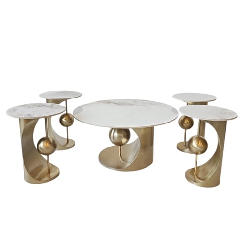 طقم طاولات سيراميك فاخر بلمسة ذهبية – 5 قطع
