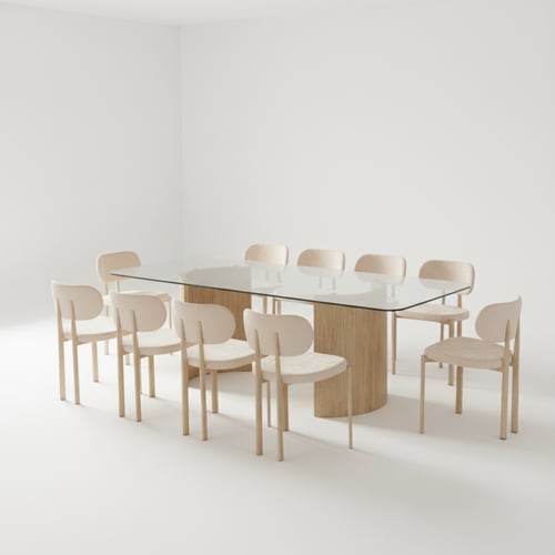 طقم طاولة طعام زجاج شفاف بيج – طاولة + 10 كراسي قم...