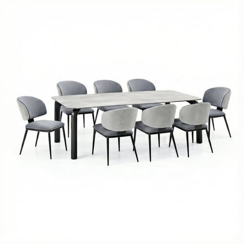 طقم سفرة رخامي مع 8 كراسي رمادي واسود فخامة للعائل...