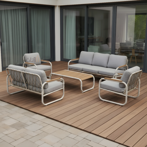 طقم جلسة خارجية رمادي ألومنيوم مع طاولة – تصميم خف...