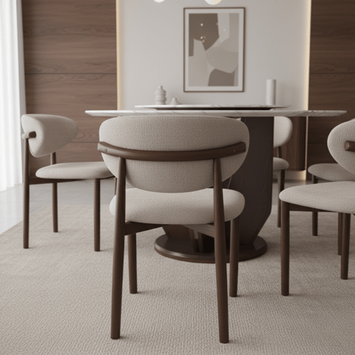 طقم طاولة طعام رخام دائري أنيق – 6 أشخاص