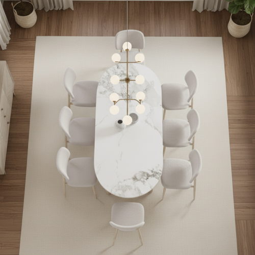 طاولة طعام سيراميك مع 8 كراسي – فخامة بيضاوية بطاب...