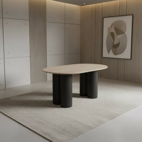 طقم طاولة طعام خشبية بيضاوية مع 6 كراسي بيج – أناق...