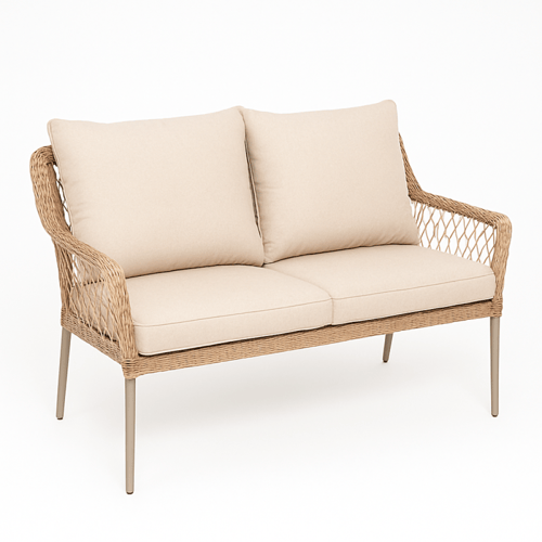 طقم كنب خارجي 7 أشخاص بيج مع طاولة – تصميم بسيط ور...