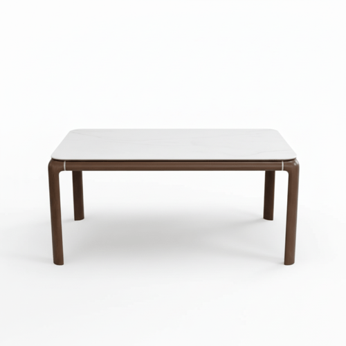 طقم طاولة طعام رخام أبيض مع قاعدة خشب – 6 أشخاص