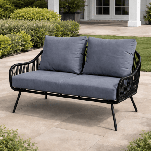 طقم كنب خارجي 7 مقاعد مع طاولة – أسود × رمادي (قما...