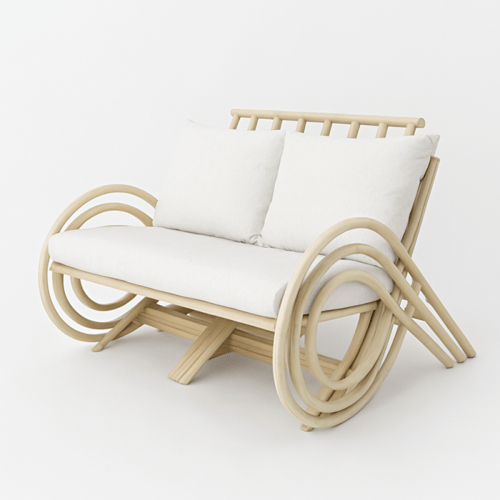 طقم جلسة خيزران طبيعي بلون بيج وأوف وايت بتصميم يد...