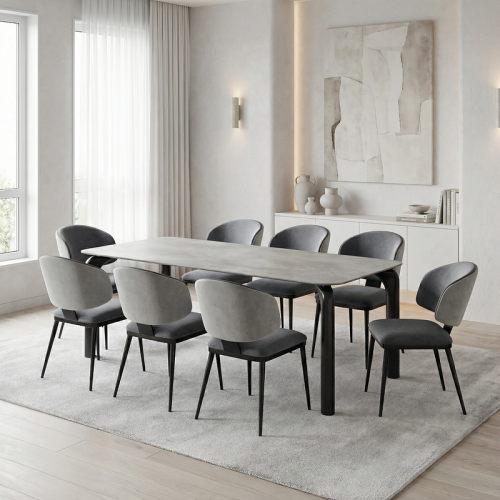 طقم سفرة رخامي مع 8 كراسي رمادي واسود فخامة للعائل...