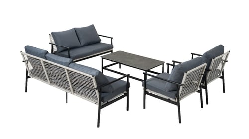 طقم كنب خارجي 7 أشخاص أسود مع طاولة – فخامة وبساطة