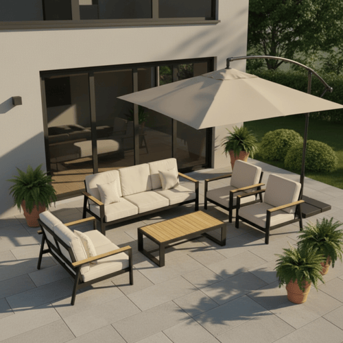 جلسة خارجية ألمنيوم بيج – أناقة هادئة للمساحات الم...