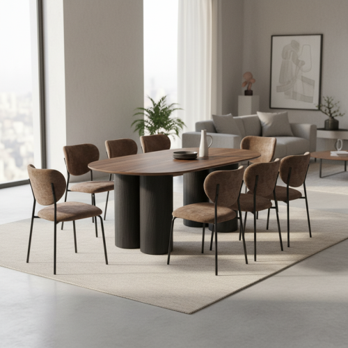 طقم طاولة طعام خشبية بيضاوية مع 8 كراسي بني – تصمي...