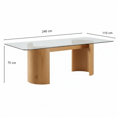 طقم طاولة طعام زجاج شفاف بني مستطيل – طاولة + 10 ك...