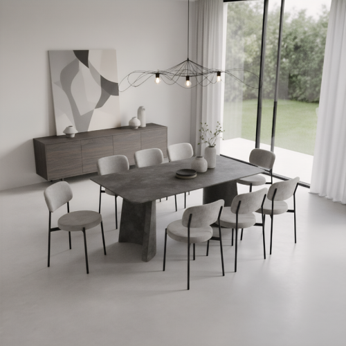 طاولة طعام خشبية رمادية مع 8 كراسي – مساحة واسعة ل...